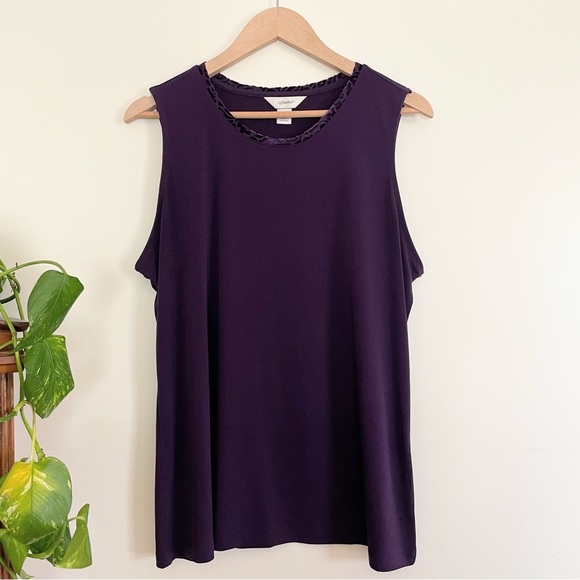 Christopher & Banks 2pc Purple Open Front Velvet Trim Cardigan & Tank Si… - Picture 7 of 10